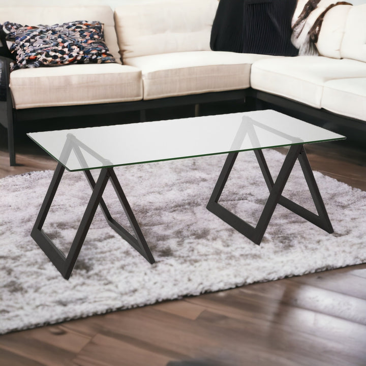 46" Black Glass And Steel Coffee Table