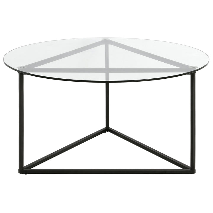 35" Black Glass And Steel Round Coffee Table