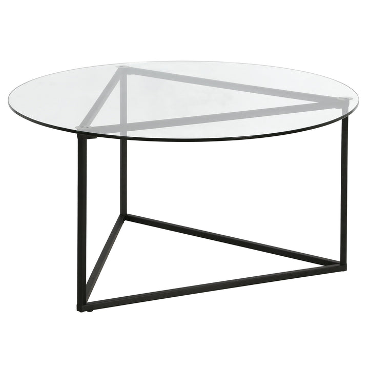 35" Black Glass And Steel Round Coffee Table