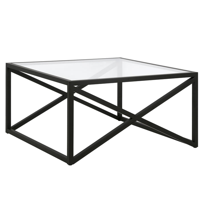 32" Black Glass And Steel Square Coffee Table