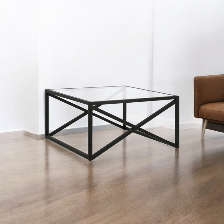 32" Black Glass And Steel Square Coffee Table