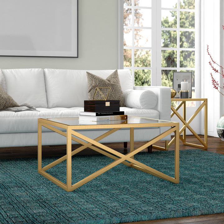 32" Gold Glass And Steel Square Coffee Table