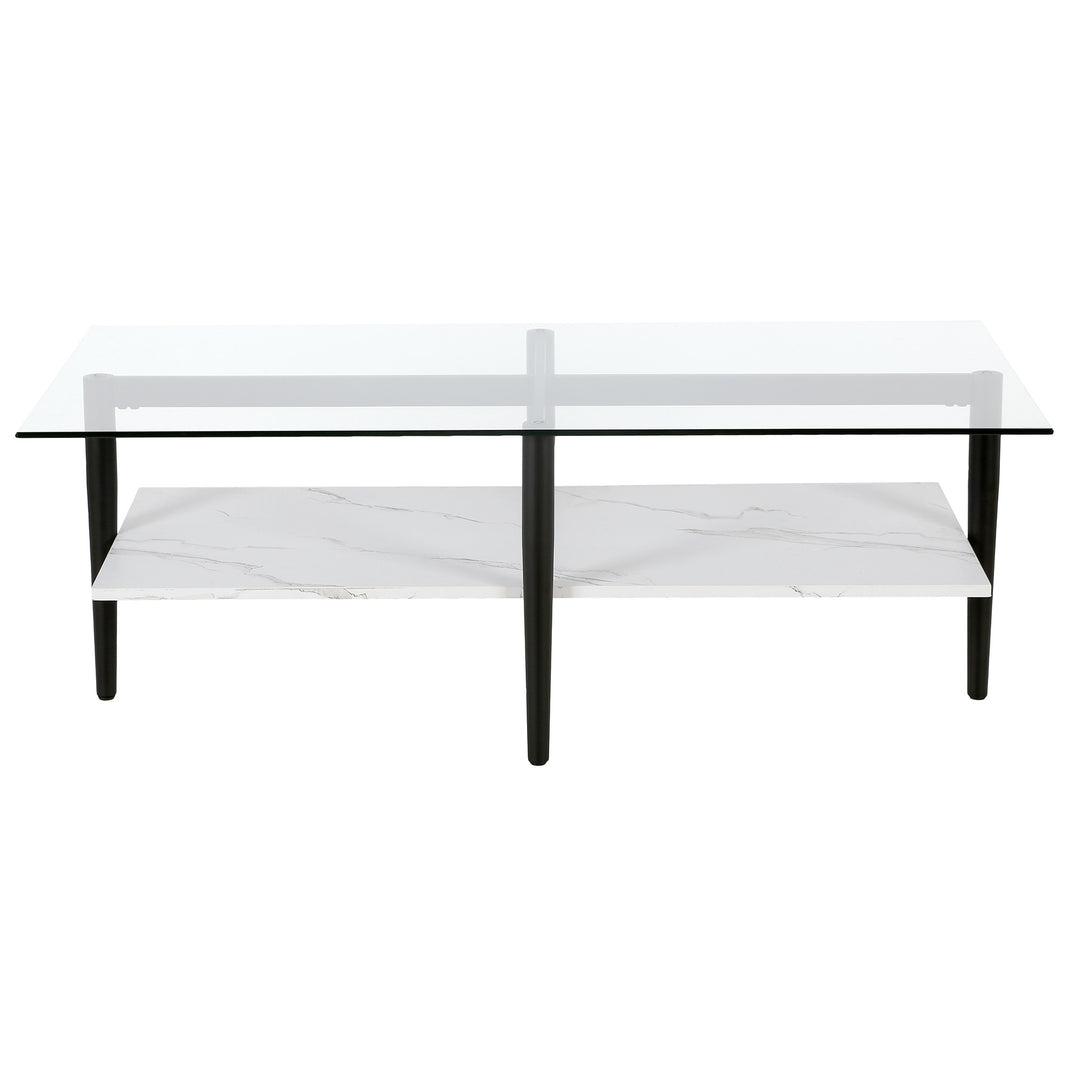 47" Black Glass And Steel Coffee Table With Shelf