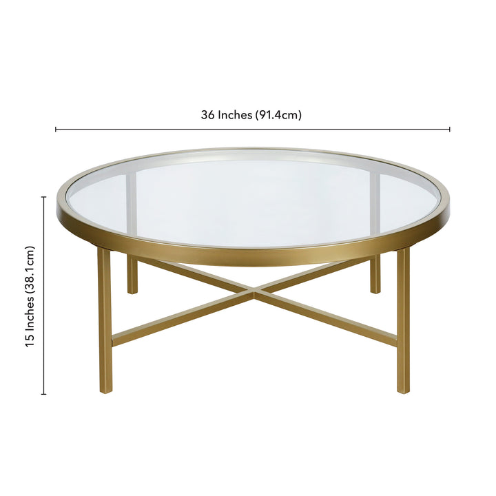 36" Gold Glass And Steel Round Coffee Table