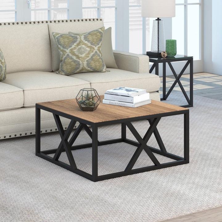 35" Black Steel Square Coffee Table