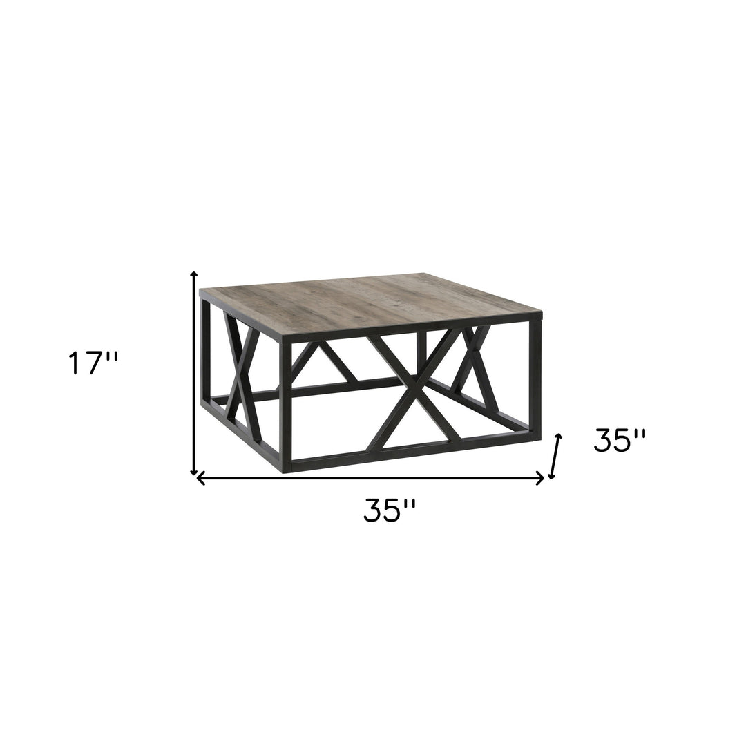 35" Black Steel Square Coffee Table