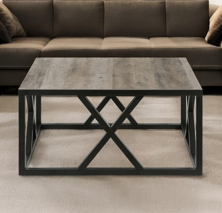 35" Black Steel Square Coffee Table