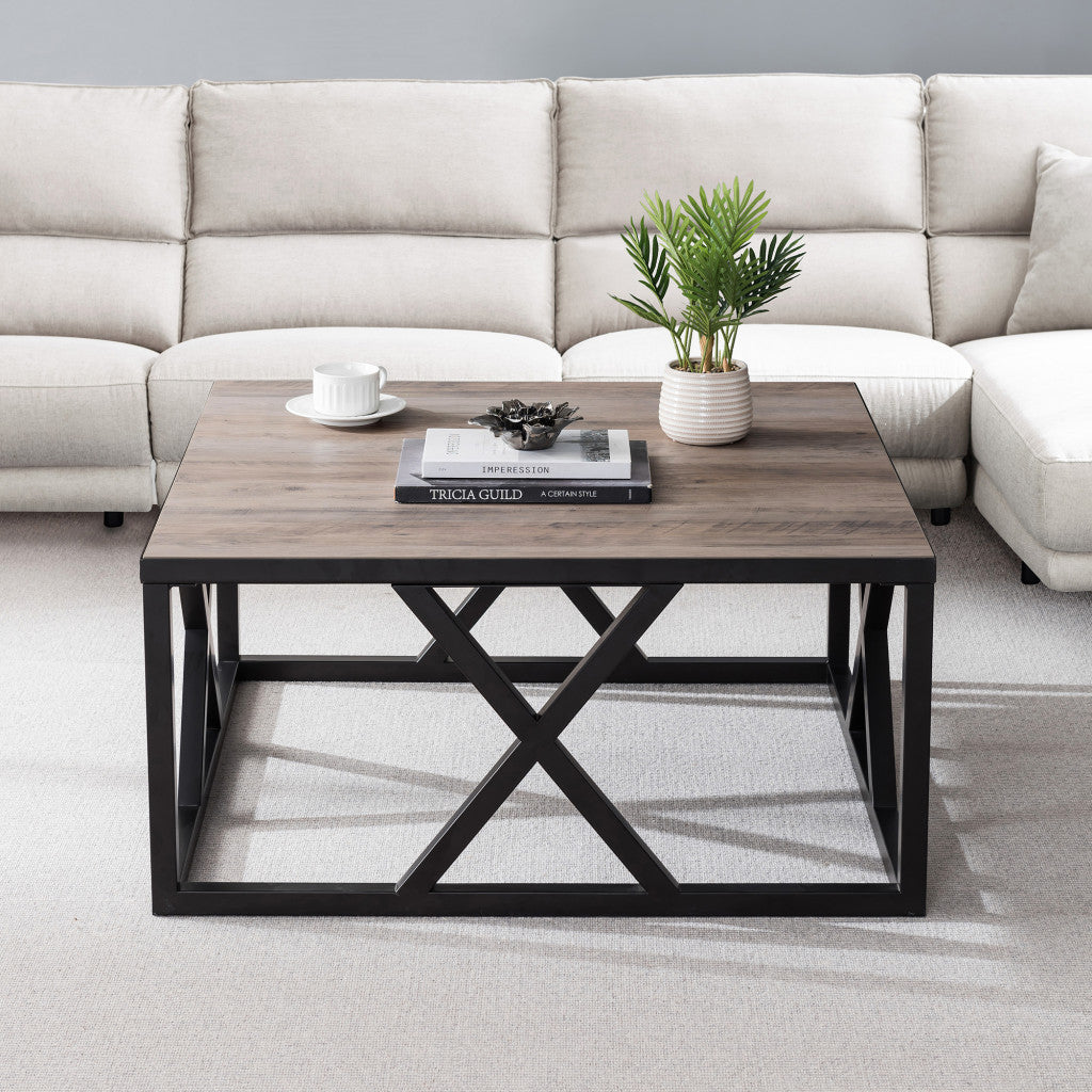 35" Black Steel Square Coffee Table