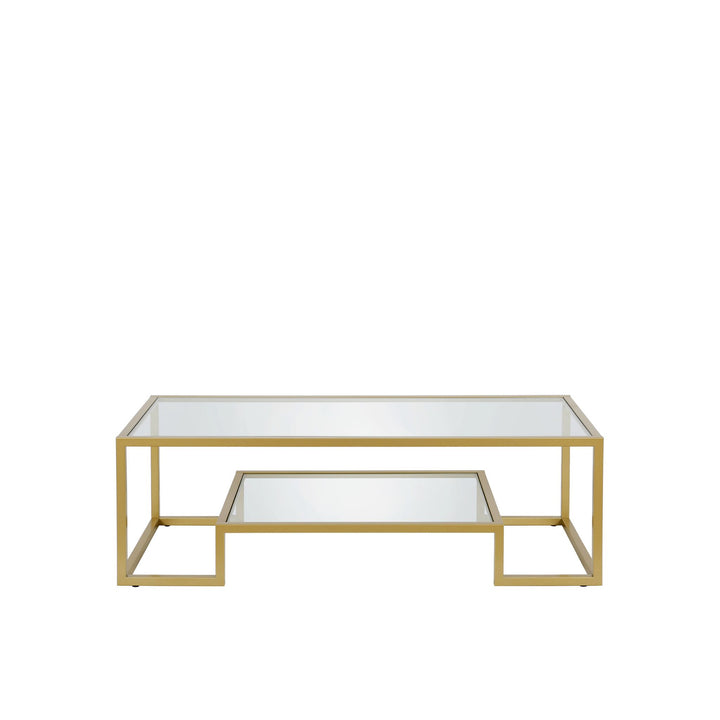 54" Clear And Gold Glass And Steel Coffee Table With Shelf