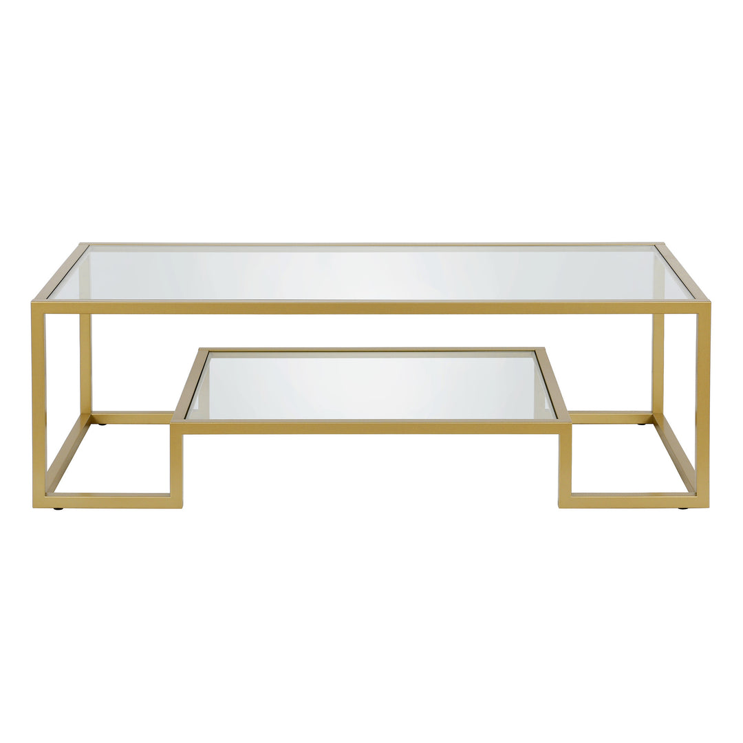 54" Clear And Gold Glass And Steel Coffee Table With Shelf