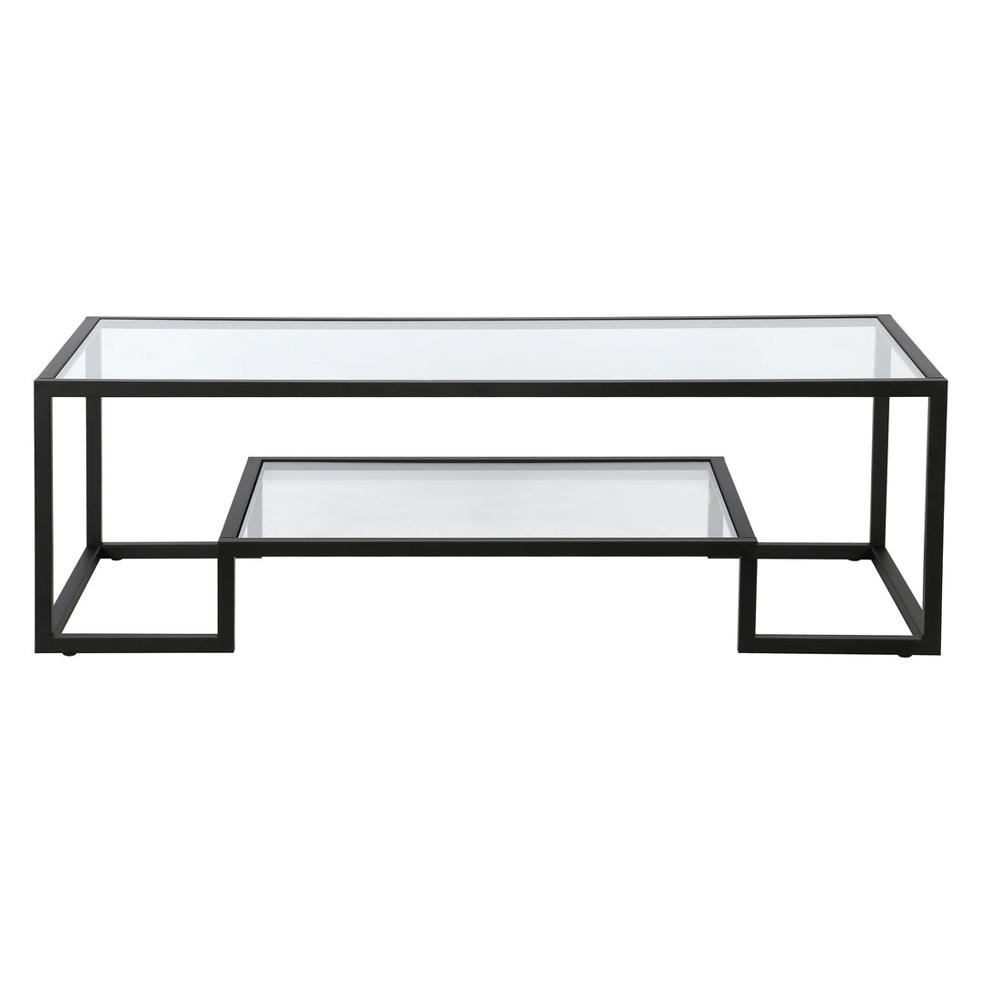 54" Black Glass And Steel Coffee Table With Shelf