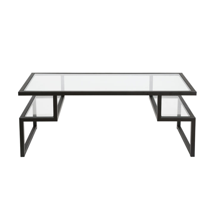 45" Black Glass And Steel Coffee Table With Two Shelves