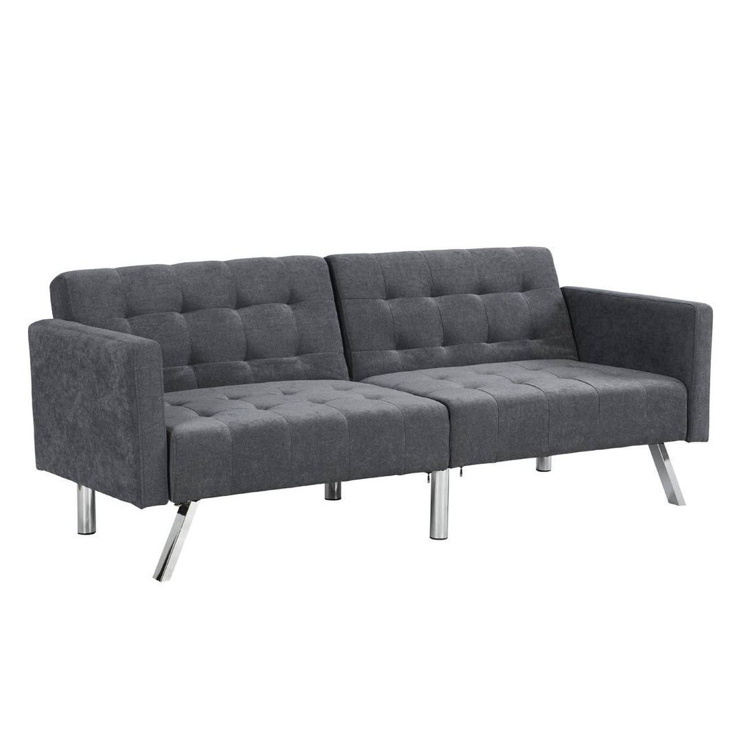 75" Dark Gray Linen Sleeper Sofa With Silver Legs