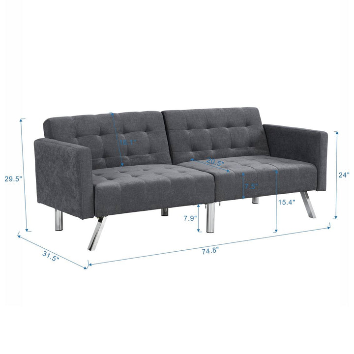 75" Dark Gray Linen Sleeper Sofa With Silver Legs