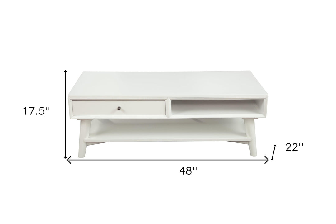 48" White Solid And Manufactured Wood Coffee Table With Drawer