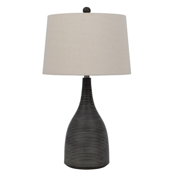 29" Black Ceramic Round Table Lamp With Beige Empire Shade