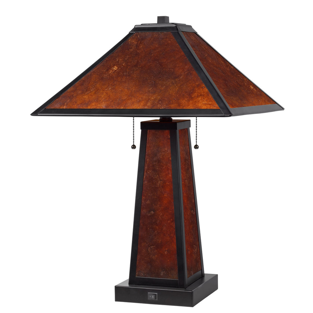 24" Burnt Orange Metal Two Light Table Lamp With Amber Square Shade