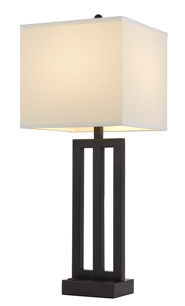 30" Black Metal USB Table Lamp With White Shade