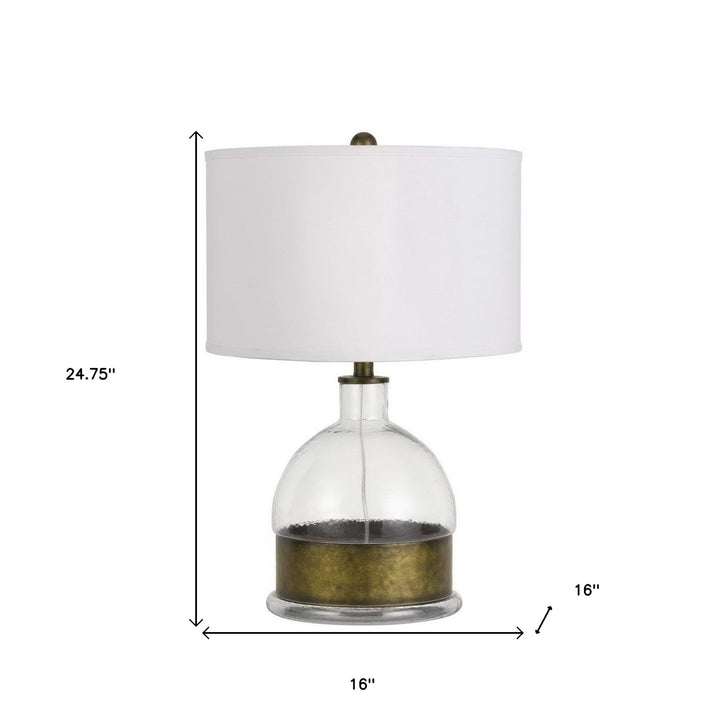 25" Nickel Glass Globe Table Lamp With White Drum Shade