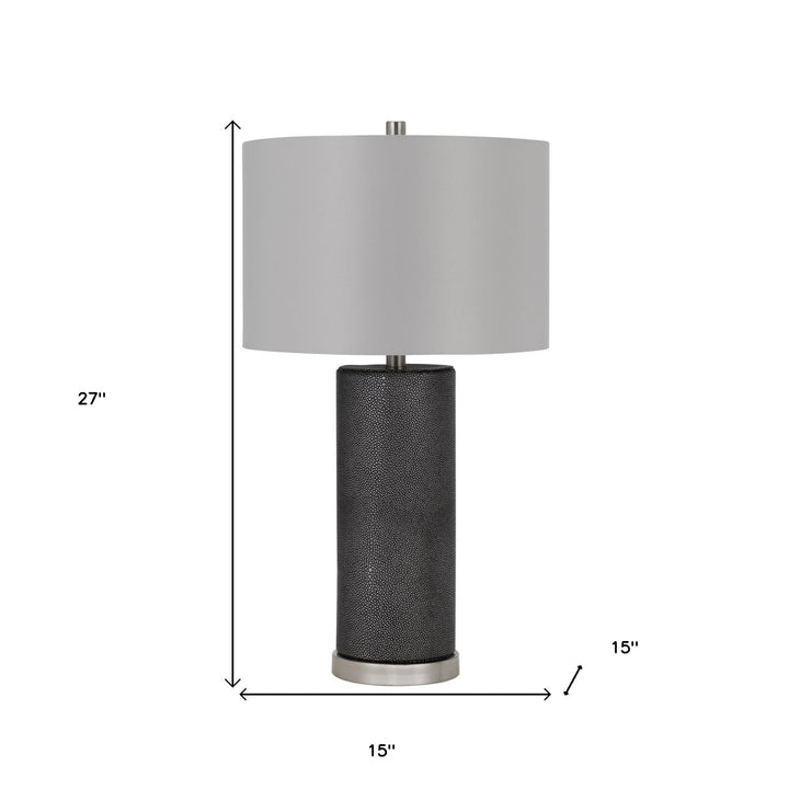 27" Black Metal Table Lamp With Gray Drum Shade