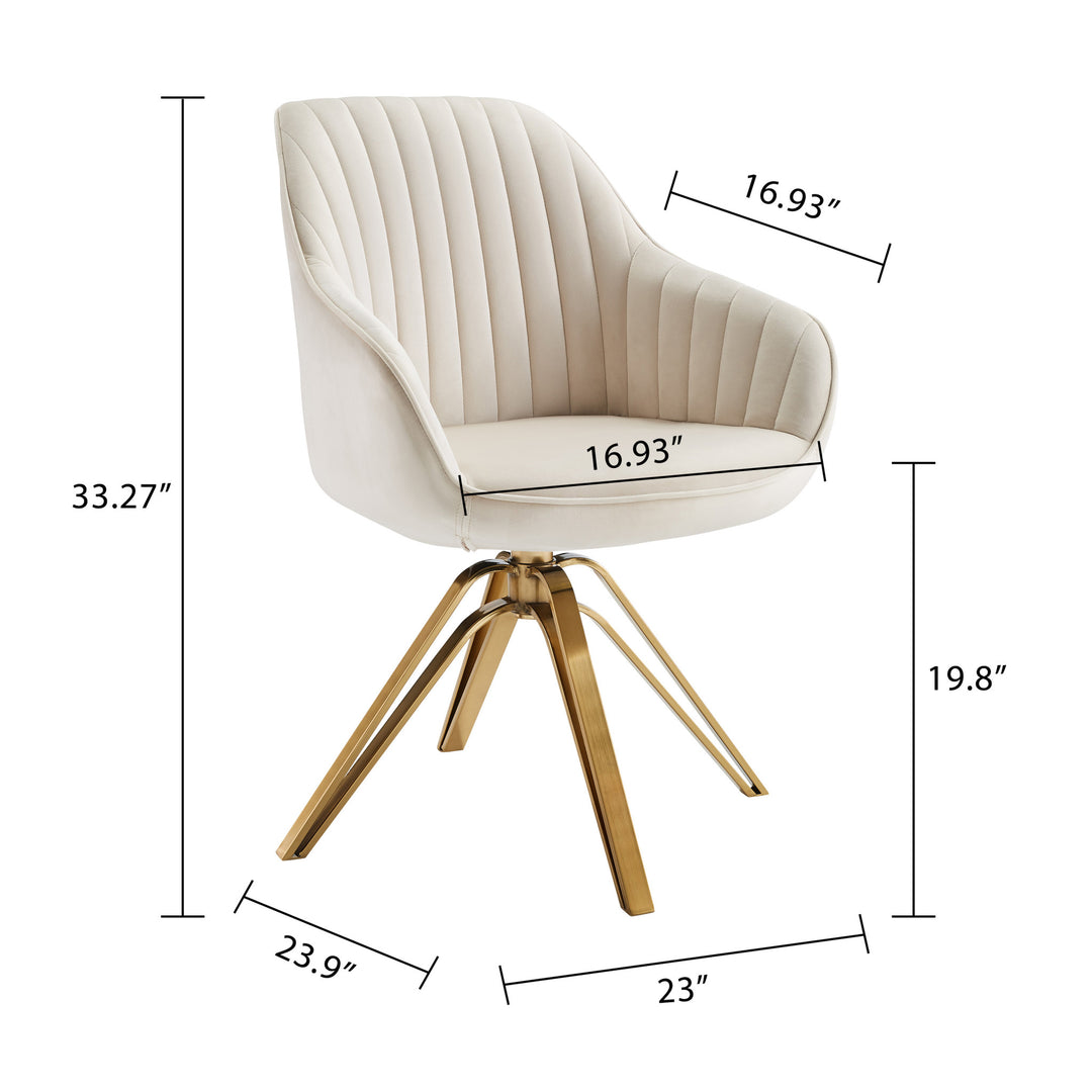 23" Off White Velvet And Gold Swivel Arm Chair