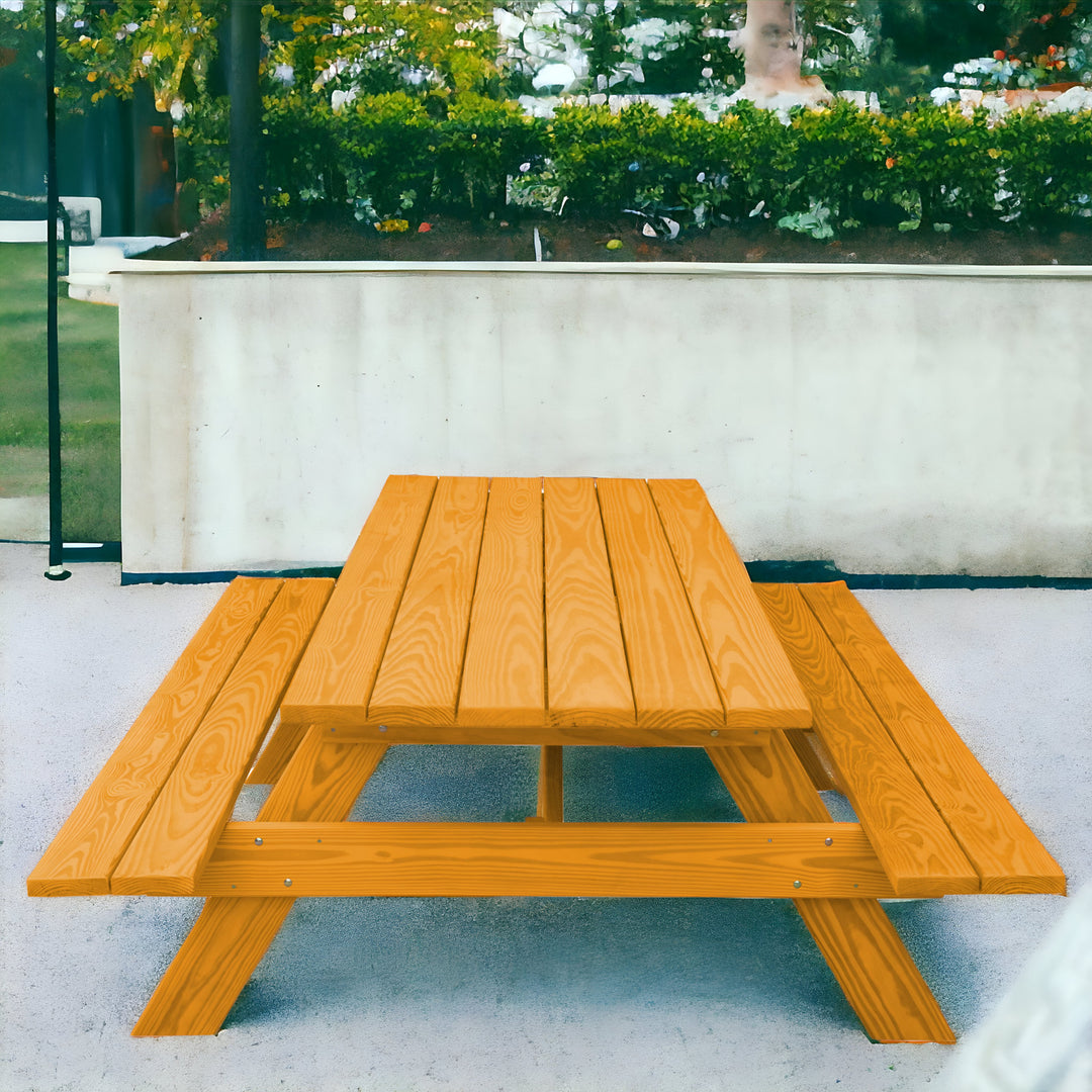 94" Natural Solid Wood Outdoor Picnic Table