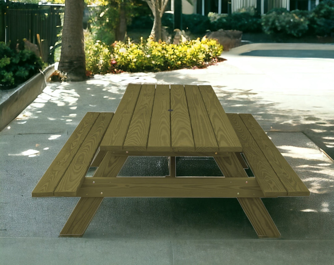 94" Green Solid Wood Outdoor Picnic Table with Umbrella Hole