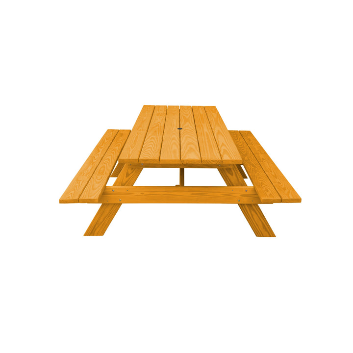 94" Natural Solid Wood Outdoor Picnic Table with Umbrella Hole