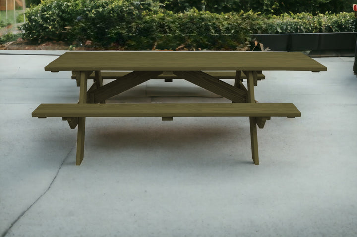 94" Green Solid Wood Outdoor Picnic Table