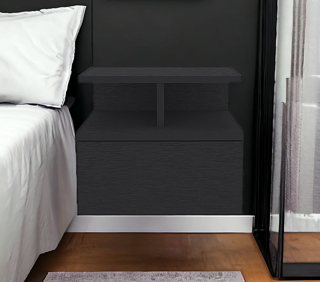 12" Black One Drawer Faux Wood Floating Nightstand