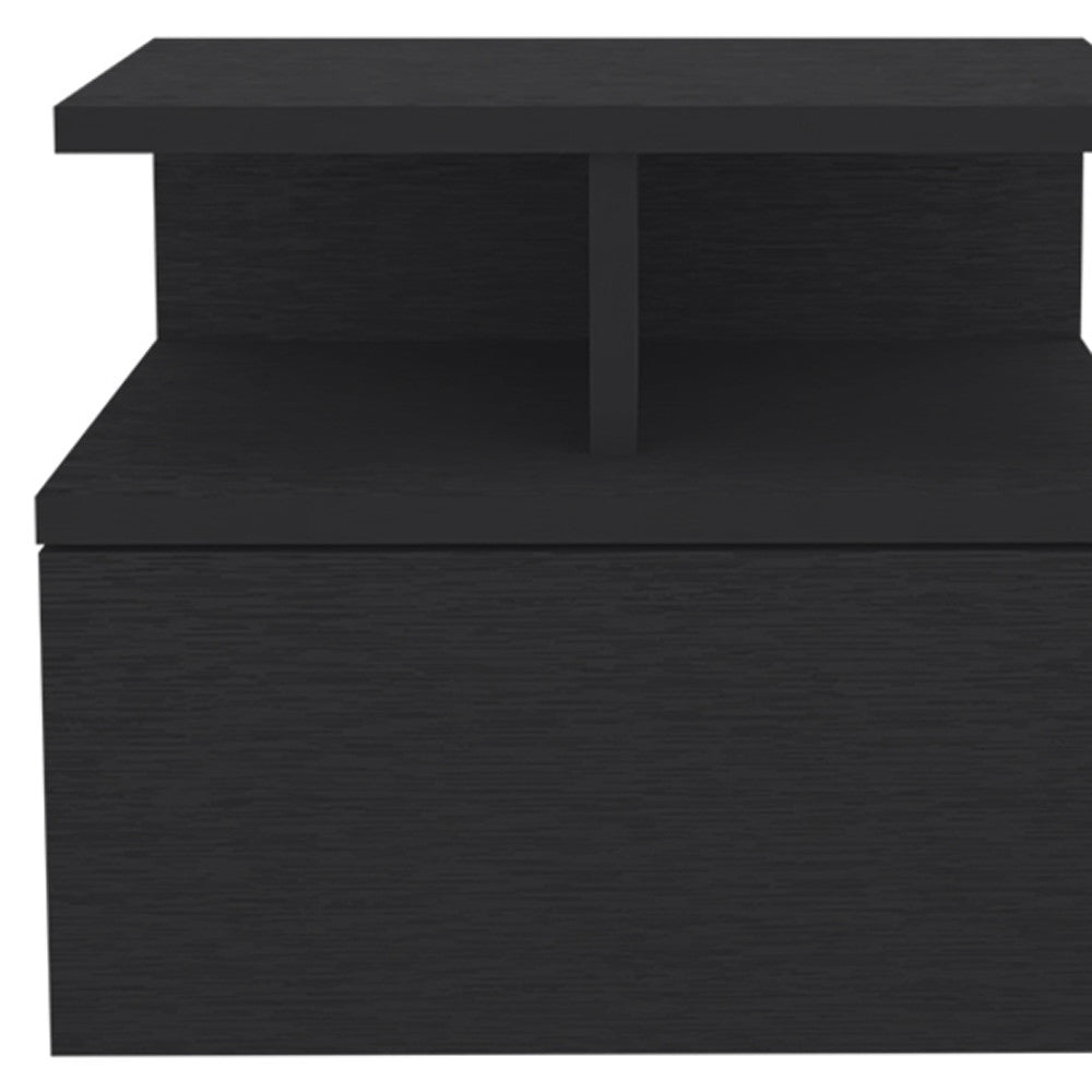 12" Black One Drawer Faux Wood Floating Nightstand