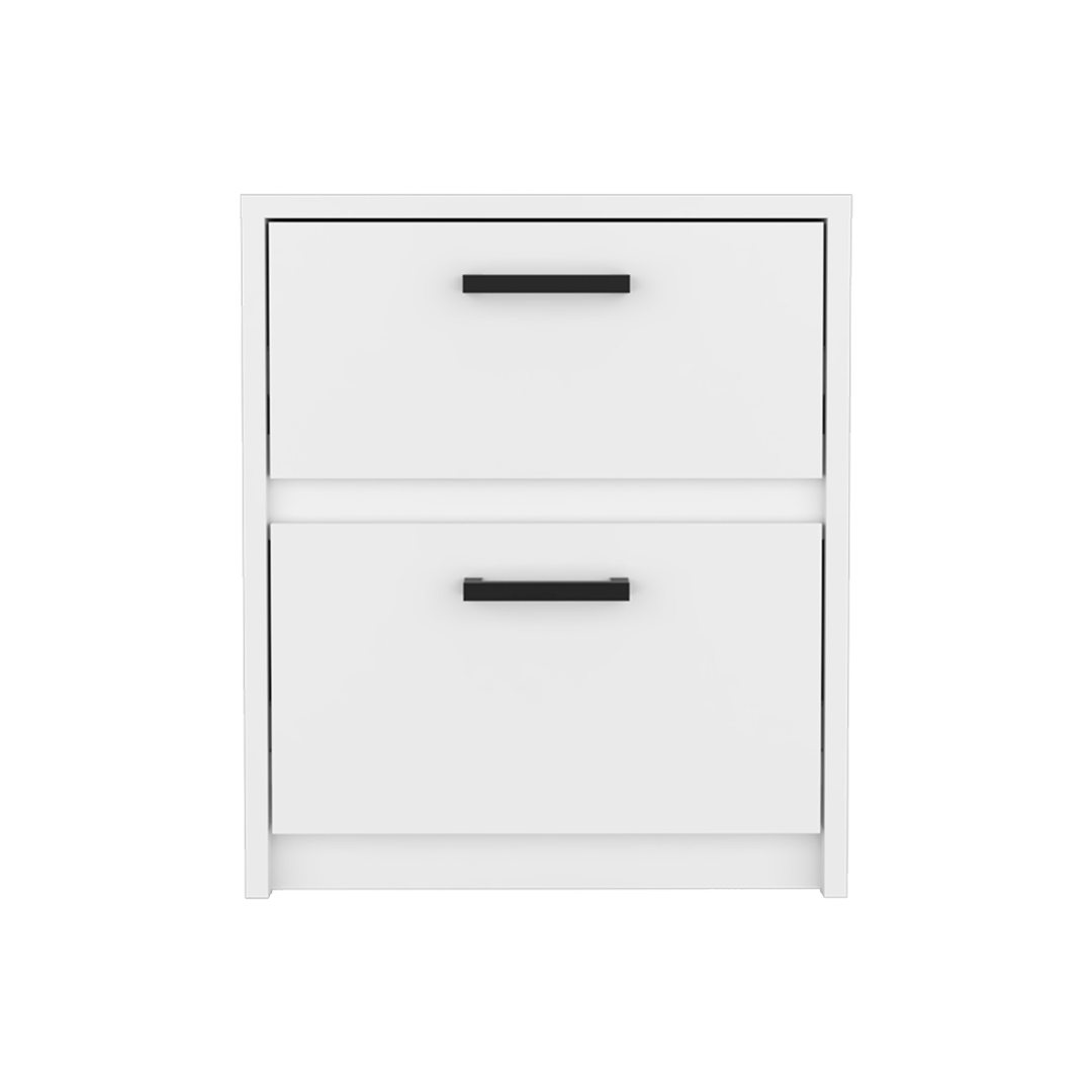 19" White Two Drawer Faux Wood Nightstand