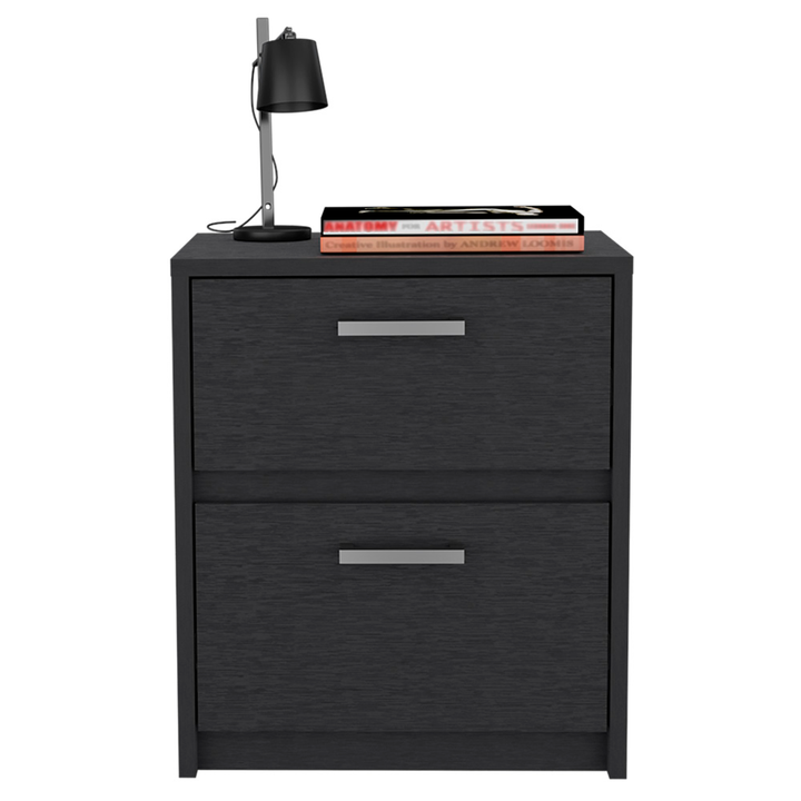 19" Black Two Drawer Faux Wood Nightstand