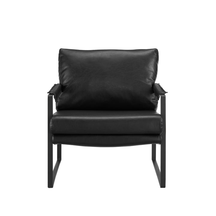 27" Black Faux Leather and Metal Arm Chair