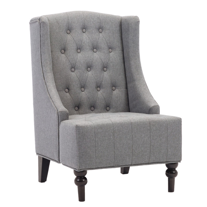 25" Gray And Black Upholstered Wingback Accent Chair