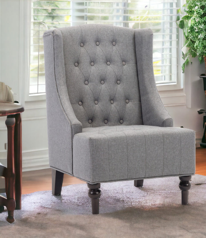 25" Gray And Black Upholstered Wingback Accent Chair