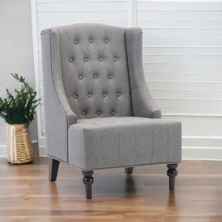 25" Gray And Black Upholstered Wingback Accent Chair