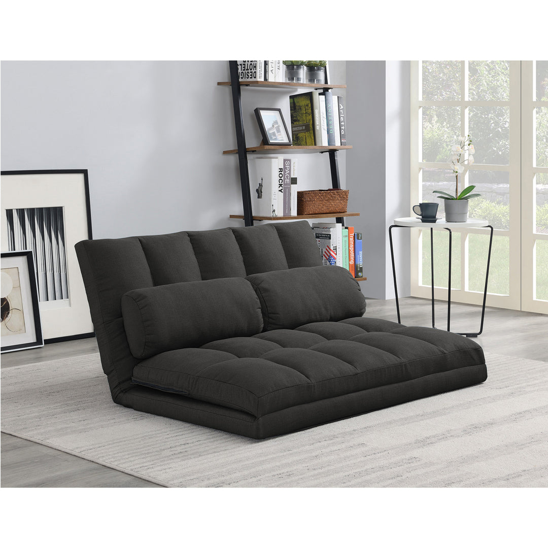 45" Gray Futon Convertible Sleeper Loveseat and Toss Pillows