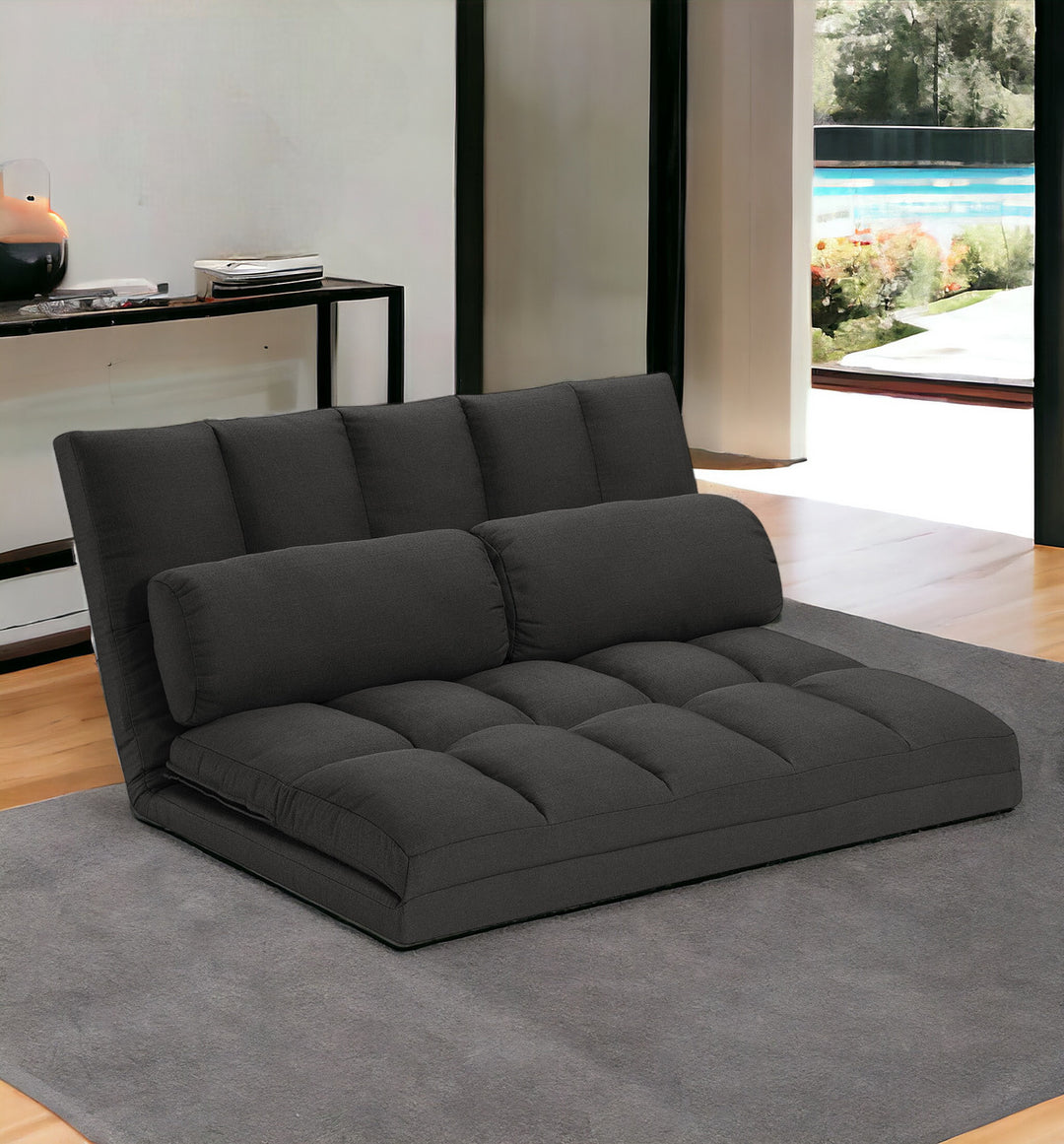 45" Gray Futon Convertible Sleeper Loveseat and Toss Pillows