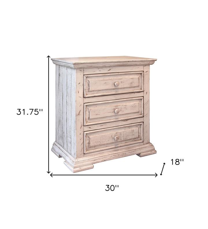 32" White Three Drawer Nightstand