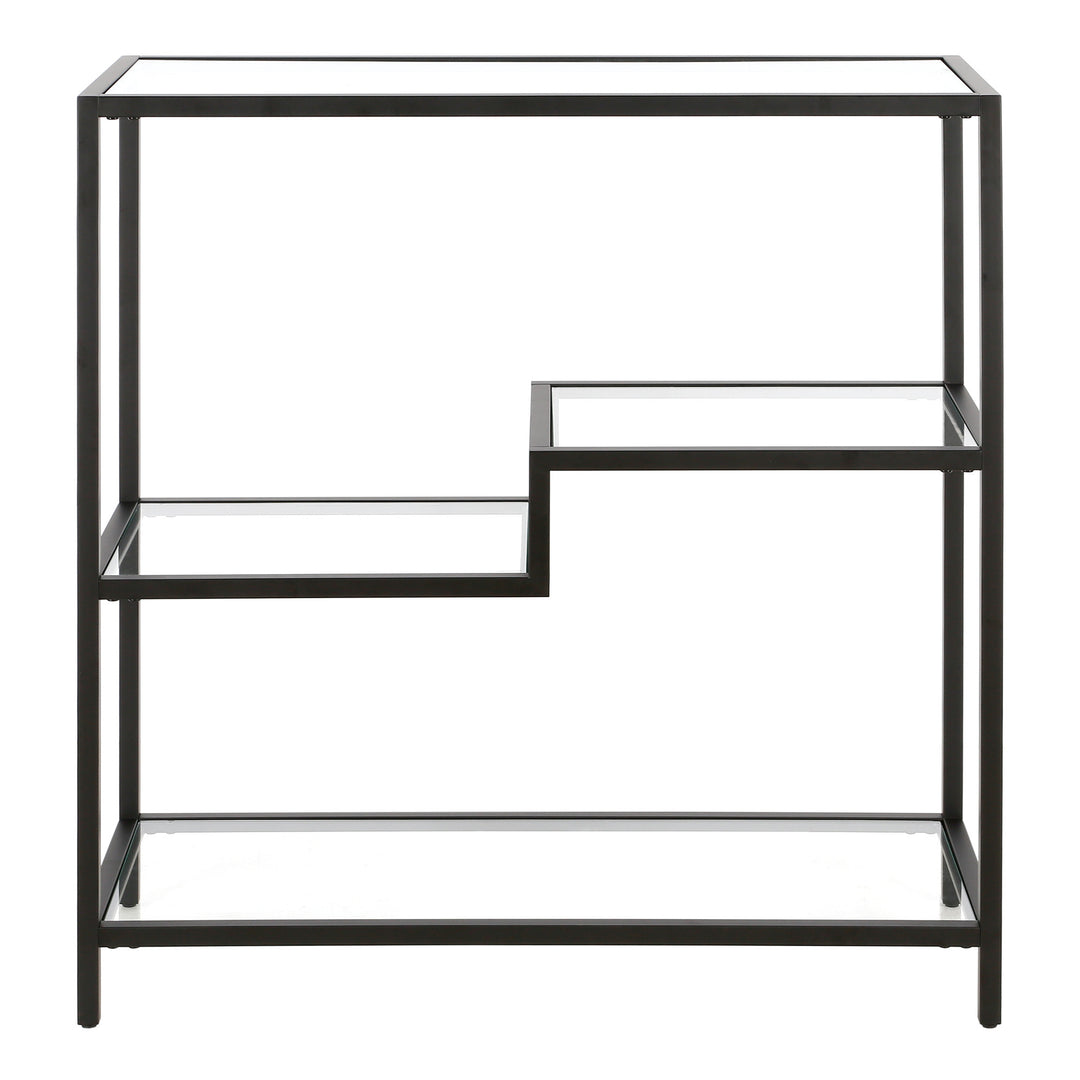 36" Black Metal And Glass Four Tier Etagere Bookcase