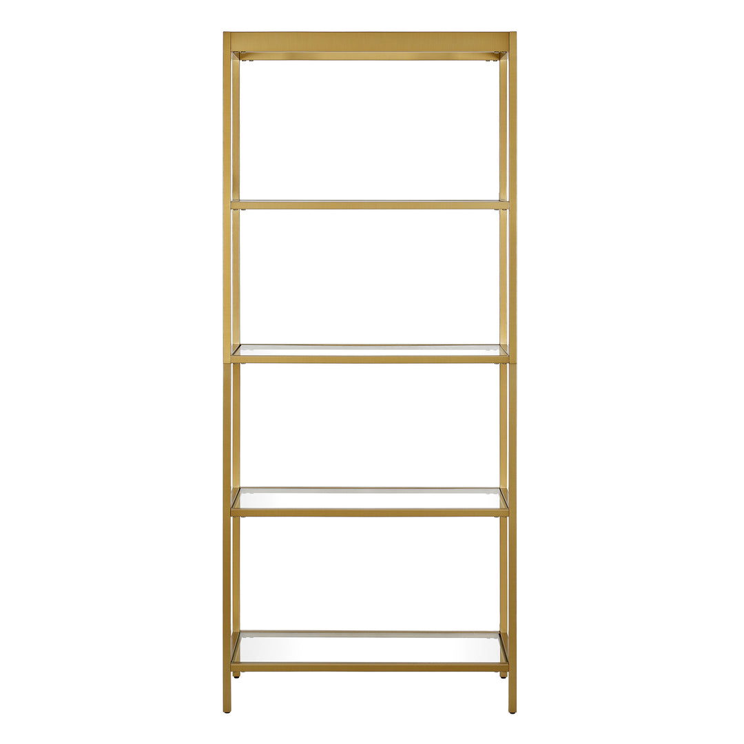 70" Gold Metal and Glass Four Tier Etagere Bookcase