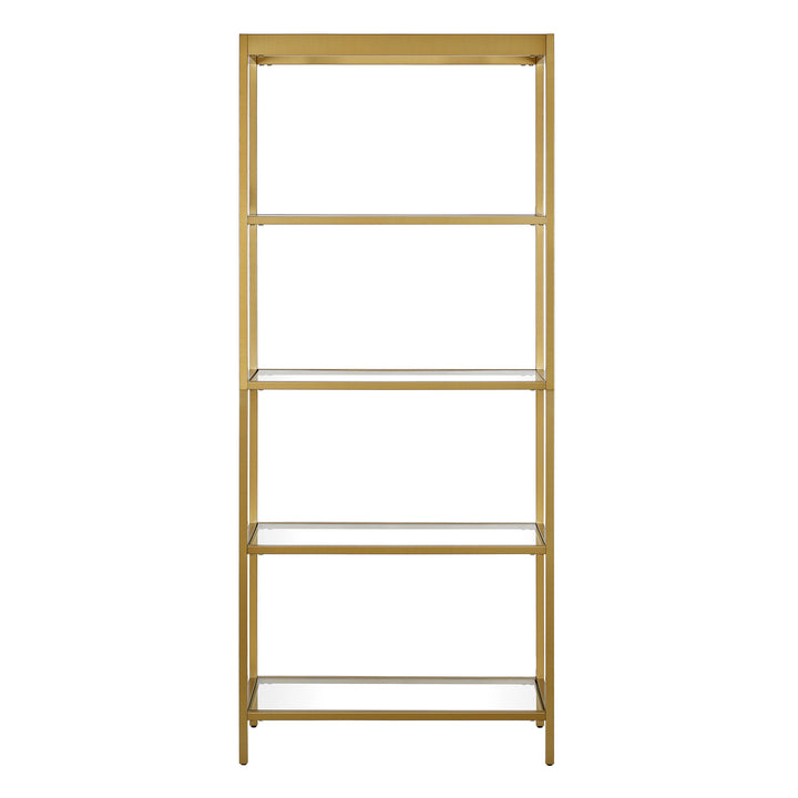 70" Gold Metal and Glass Four Tier Etagere Bookcase