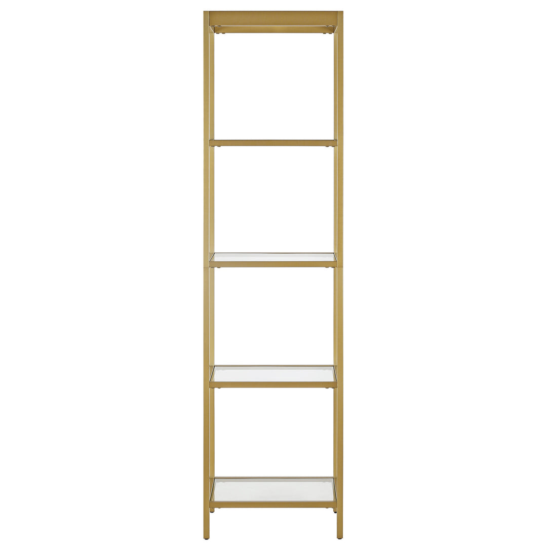 70" Gold Metal and Glass Four Tier Bookcase