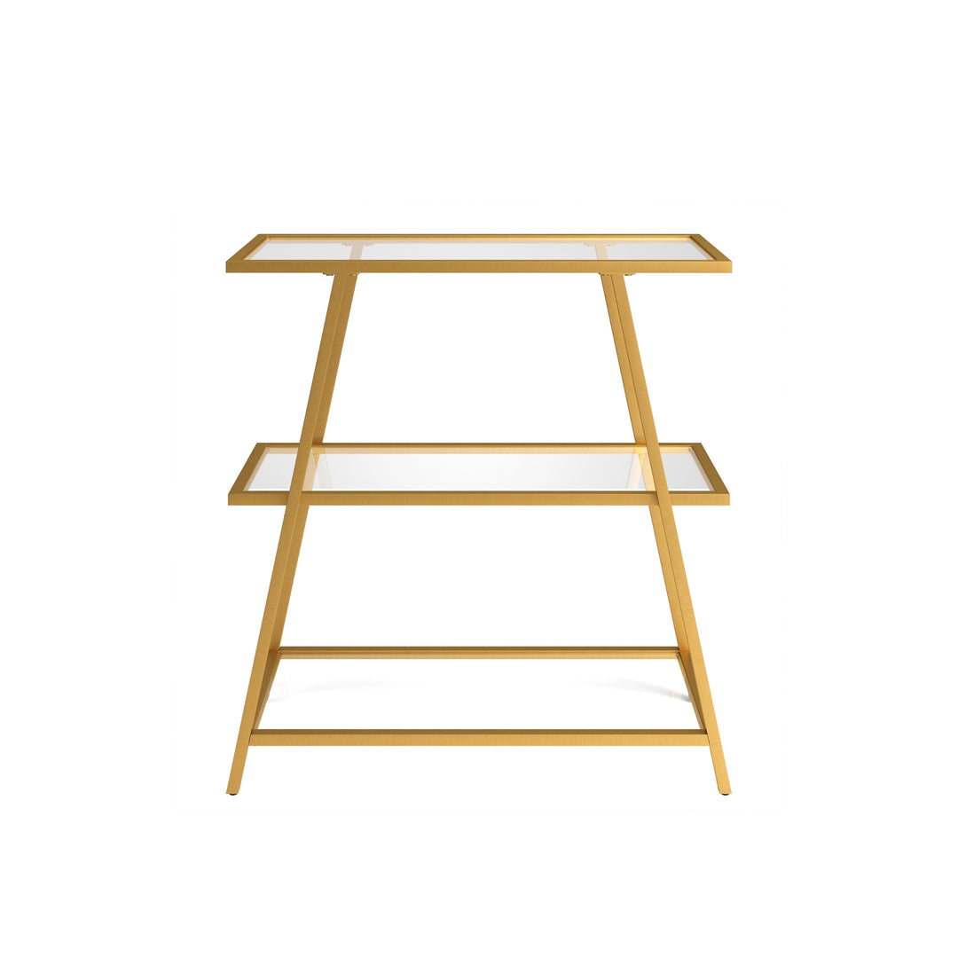 36" Gold Metal And Glass Three Tier Etagere Bookcase