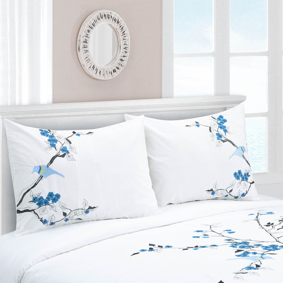 Blue and White King 100% Cotton 200 Thread Count Washable Duvet Cover Set