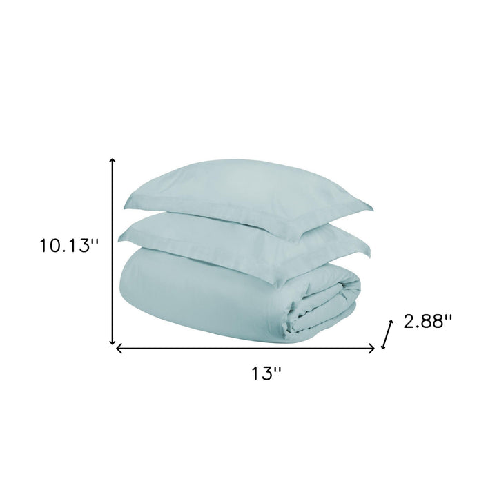 Light Blue Queen Cotton Blend 300 Thread Count Washable Duvet Cover Set