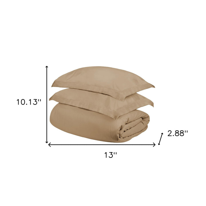 Tan Queen Cotton Blend 300 Thread Count Washable Duvet Cover Set