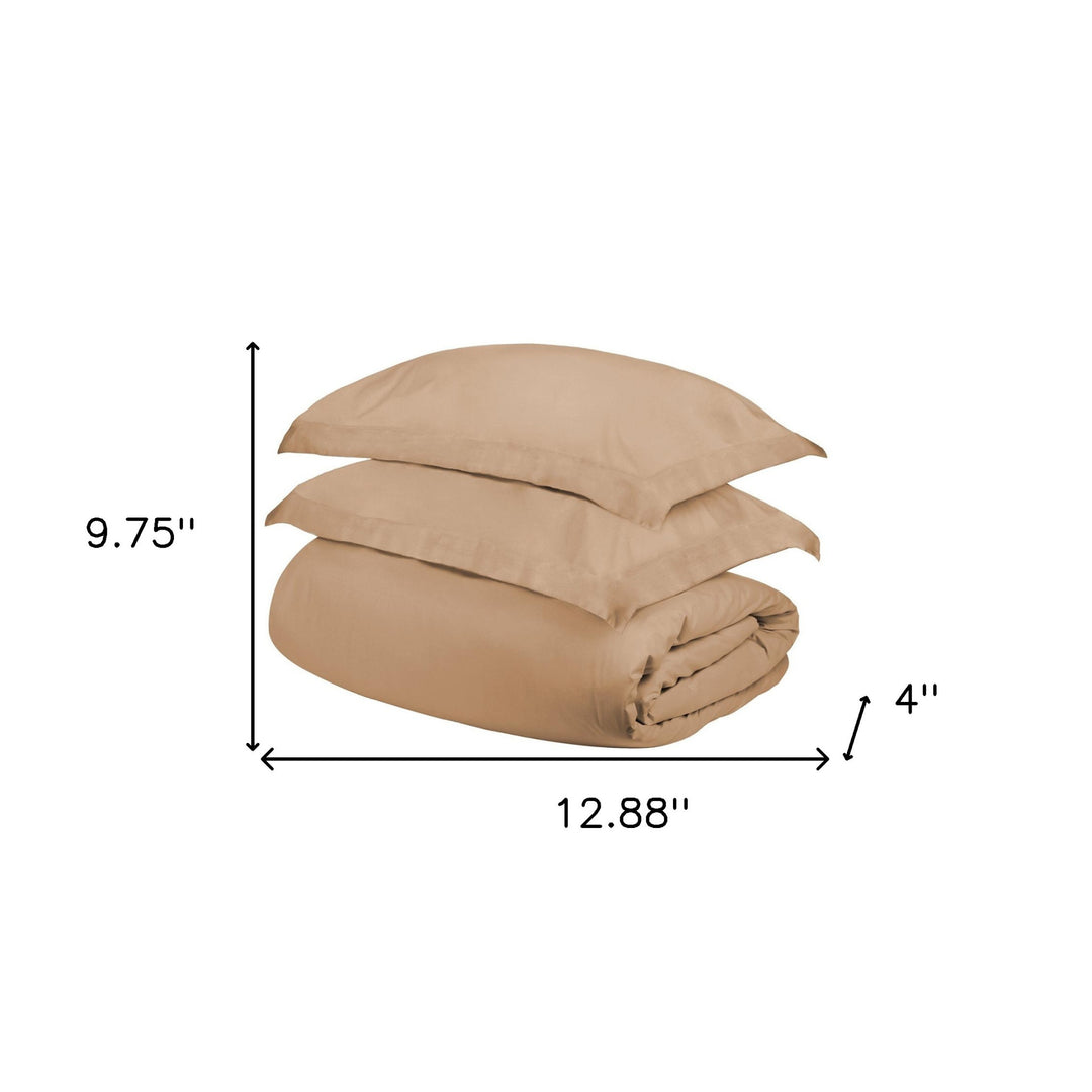 Beige King Cotton Blend 300 Thread Count Washable Duvet Cover Set