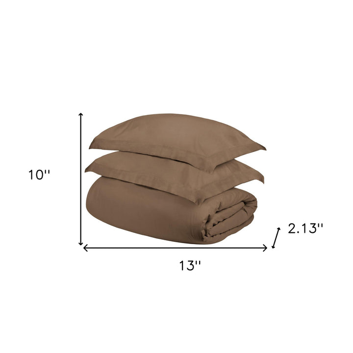 Taupe Twin Cotton Blend 300 Thread Count Washable Duvet Cover Set